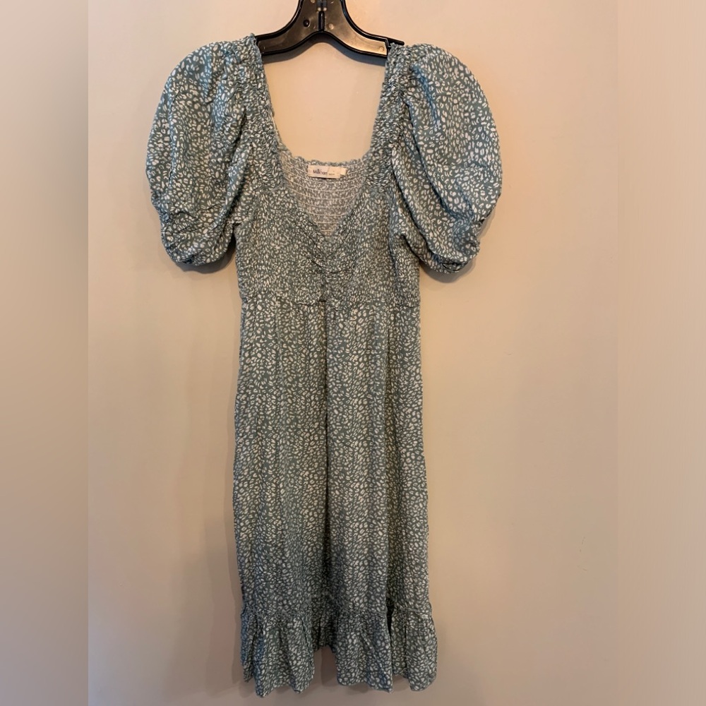 MILLIBON Blue Puff Sleeve Midi Dress